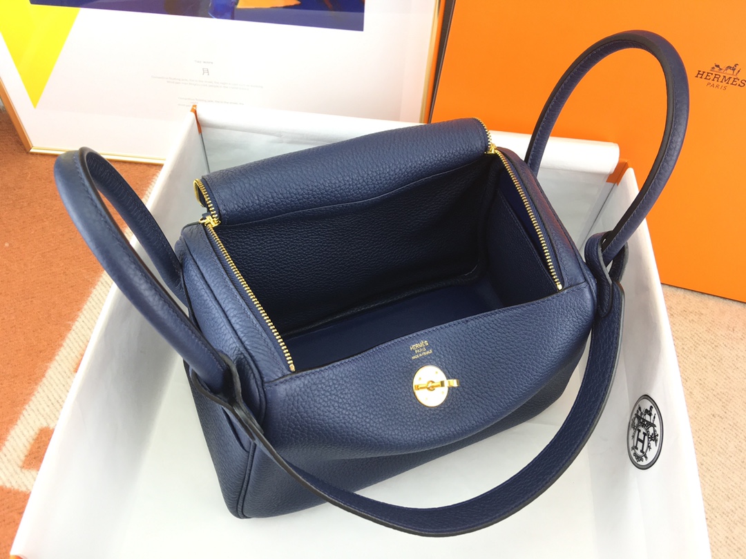 Hermes Lindy 30cm Handbag Shoulder Bag In Blue Nuit Clemence Leather